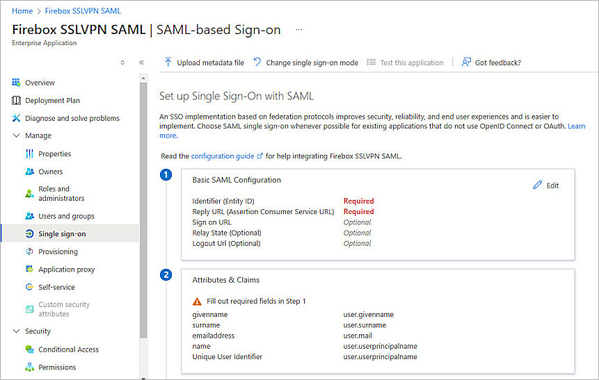 Screenshot of Entra ID, Azure SAML app setup 4